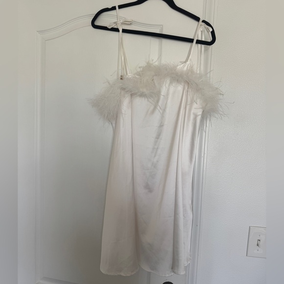 feather trim satin nighty slip dress Nasty Gal Feather Trim Champagne Satin Nighty Slip Dress UK 10 US 6 NWT